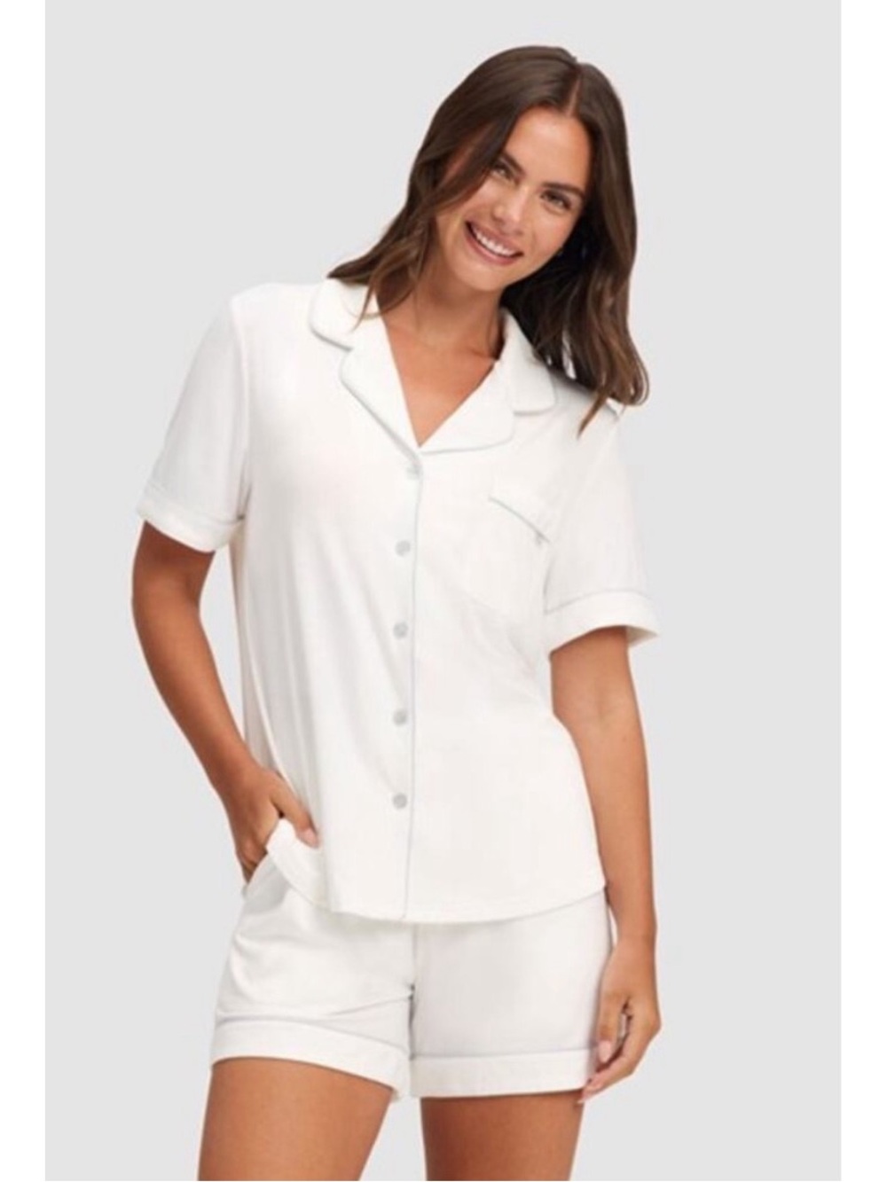 Classic Short-Sleeve White Pajama Set - Women's Comfortable Sleepwear